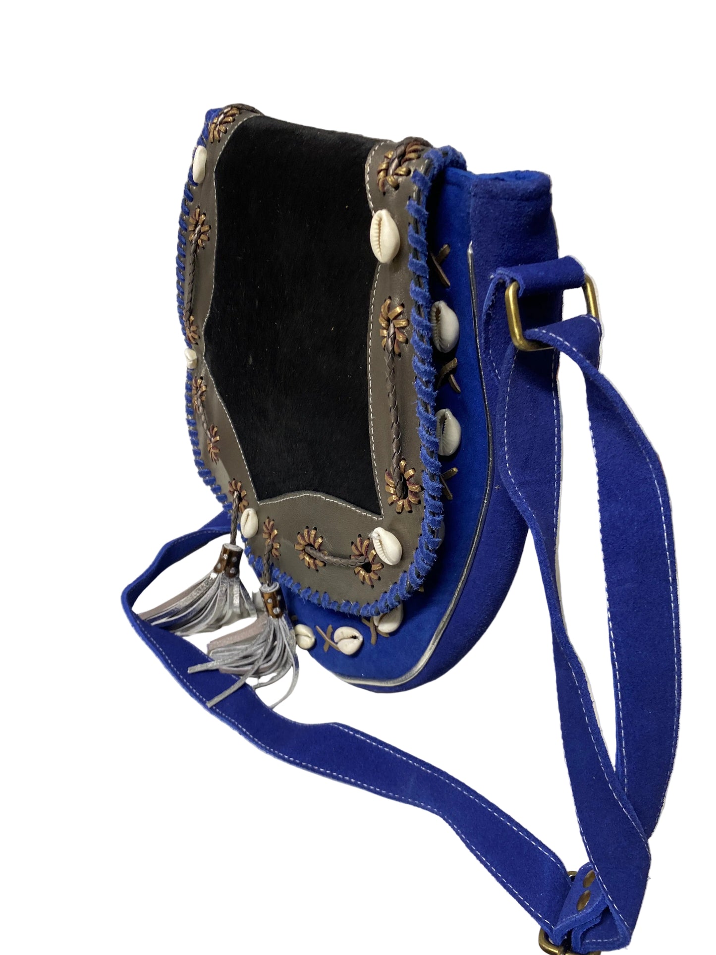 Borsa in pelle scamosciata e cavallino