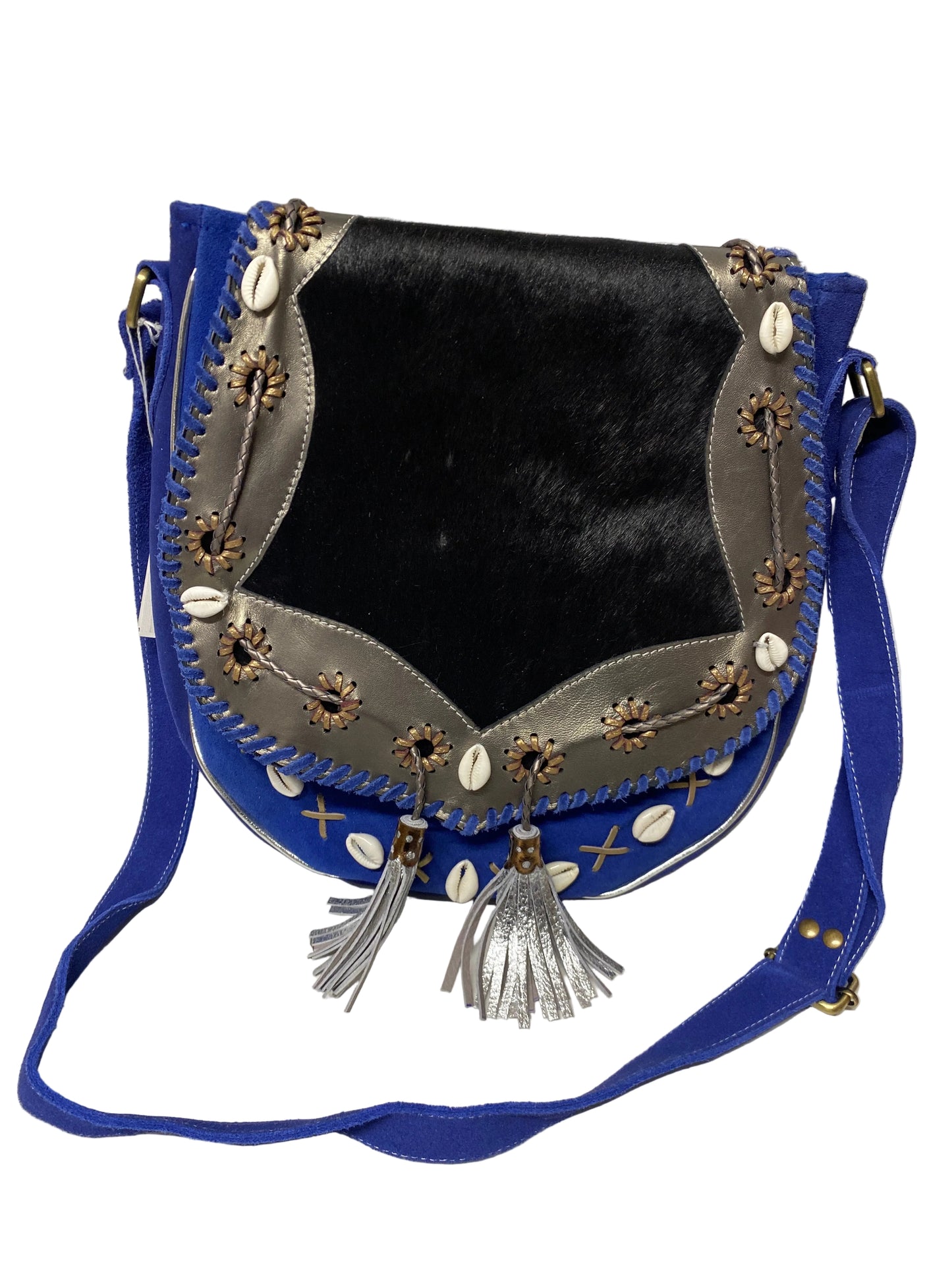 Borsa in pelle scamosciata e cavallino
